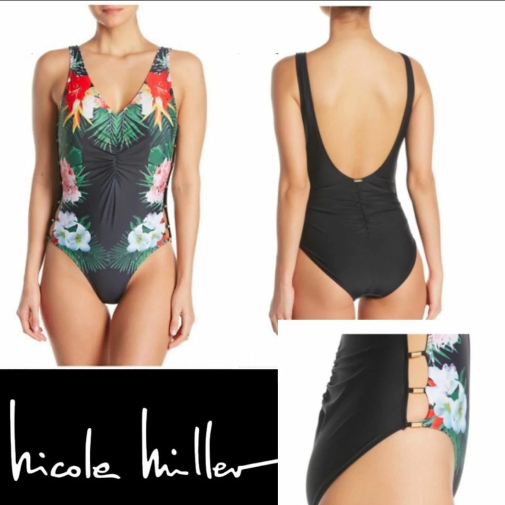 Nicole Miller Black Floral Swimsuit
